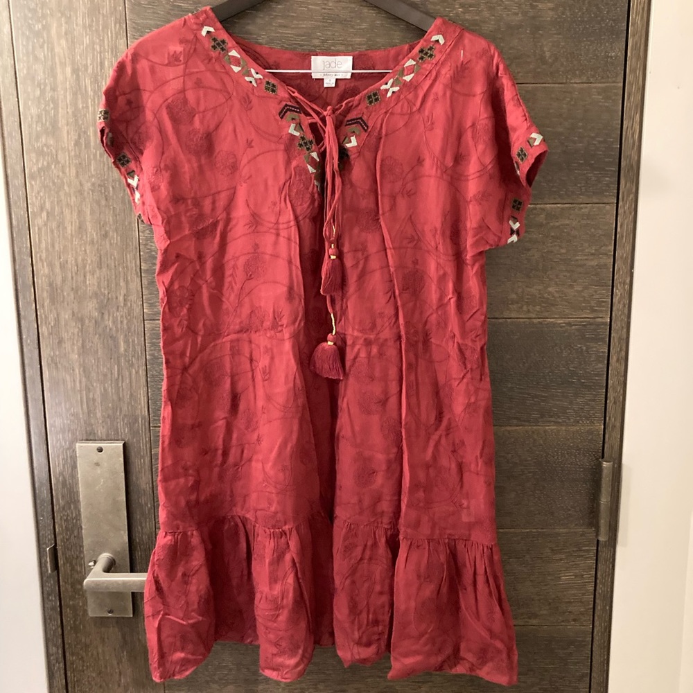 JOHNNY WAS🌻 JADE Sheer Embroidered Lace Up Mini Dress - Picture 8 of 15
